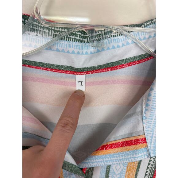 Men's Colorful Striped Southwestern Button Up Shirt - Picture 3 of 4